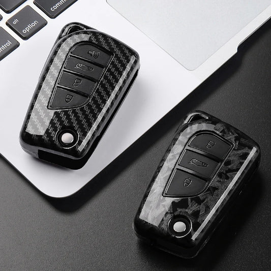 Carbon Fiber Car Key Case Cover for Toyota Camry RAV4 Corolla