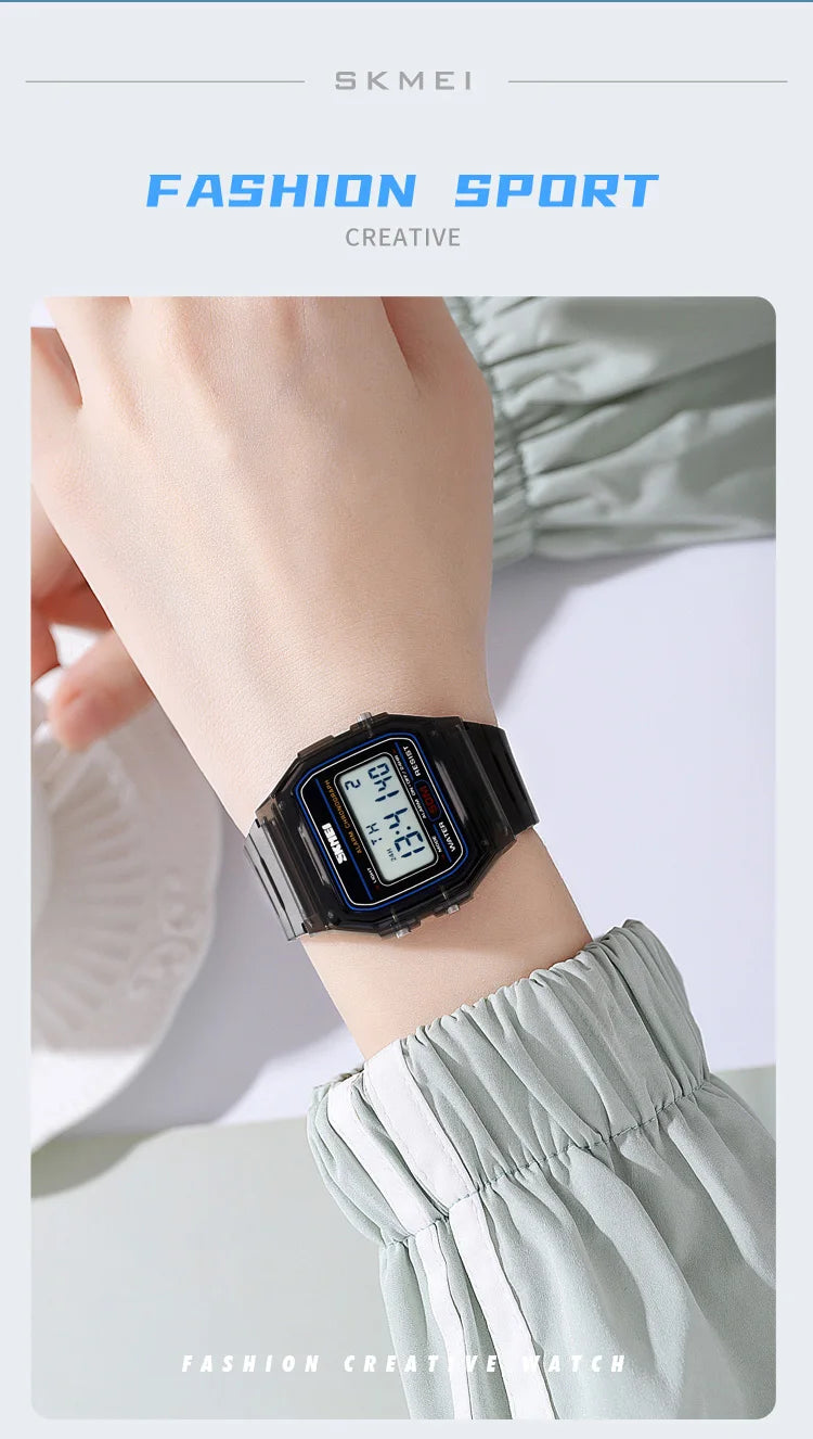 Skmei Women Digital Watches Fashion Transparent Case TPU Strap Led Waterproof Swimming Sports Wristwatch Female Alarm Clock