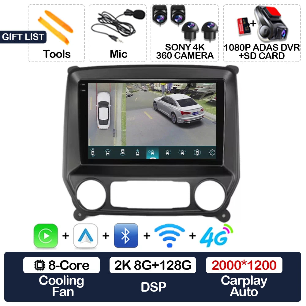 Android 16 Car Radio For Chevrolet Silverado 3 GMTK2 2014 2015 2016 2017 2018 Carplay Auto 2K Screen Multimedia Video Player GPS