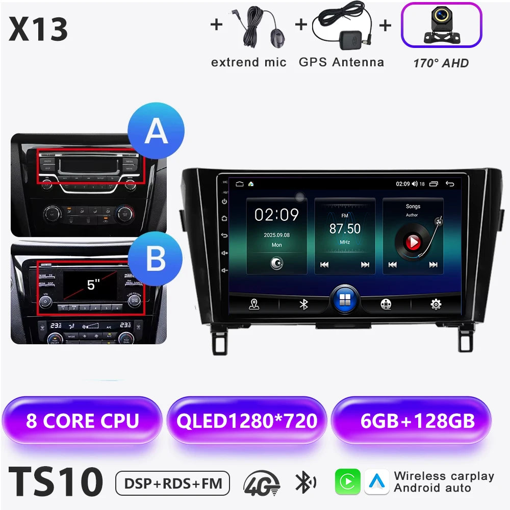 Wireless CarPlay Android Auto Car Radio for Nissan Qashqai J11 X-Trail 3 2013-2017 avigation GPS Car Radio Multimedia Video Play