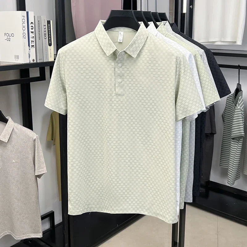 Men's Micro-Check Jacquard Polo - Quick-Dry Lightweight Knit
