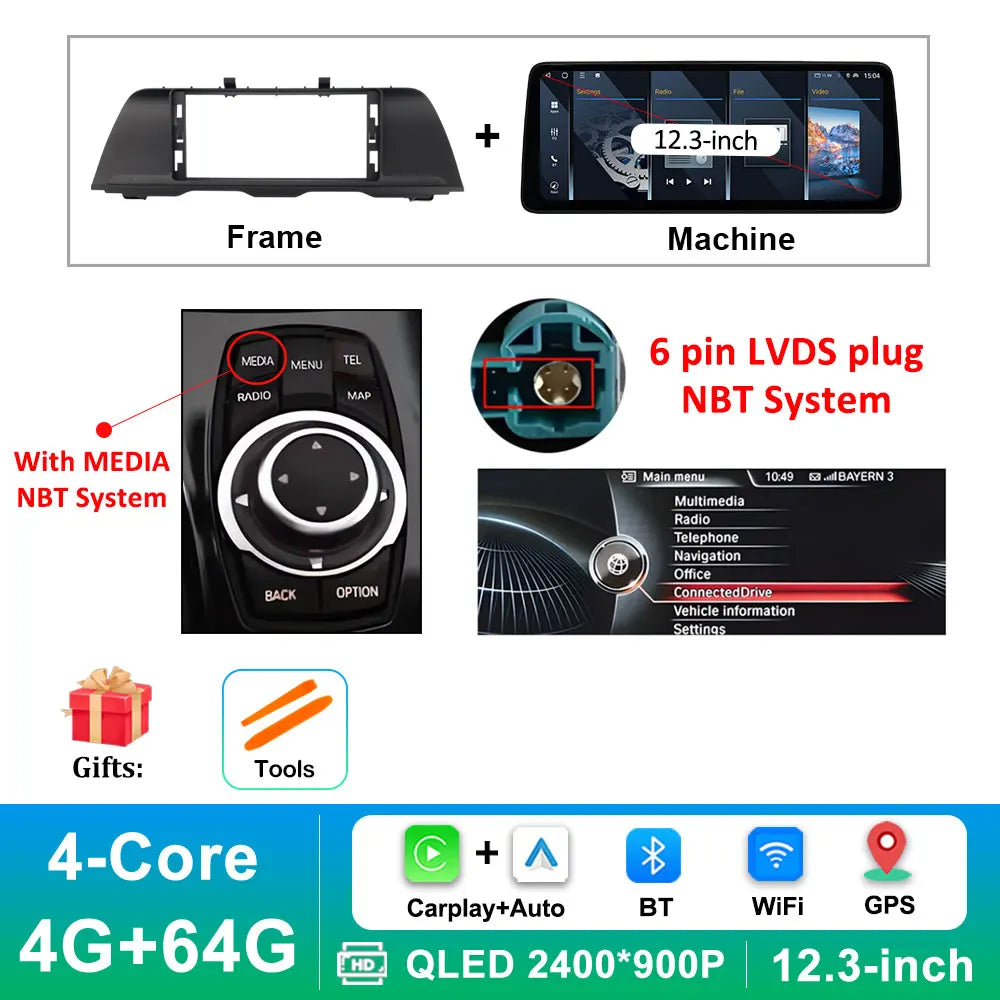 Android 16 Wireless Carplay Car Radio Multimedia Player for BMW 5 Series F10 F11 2010 - 2017 CIC NBT System QLED Screen GPS WiFi