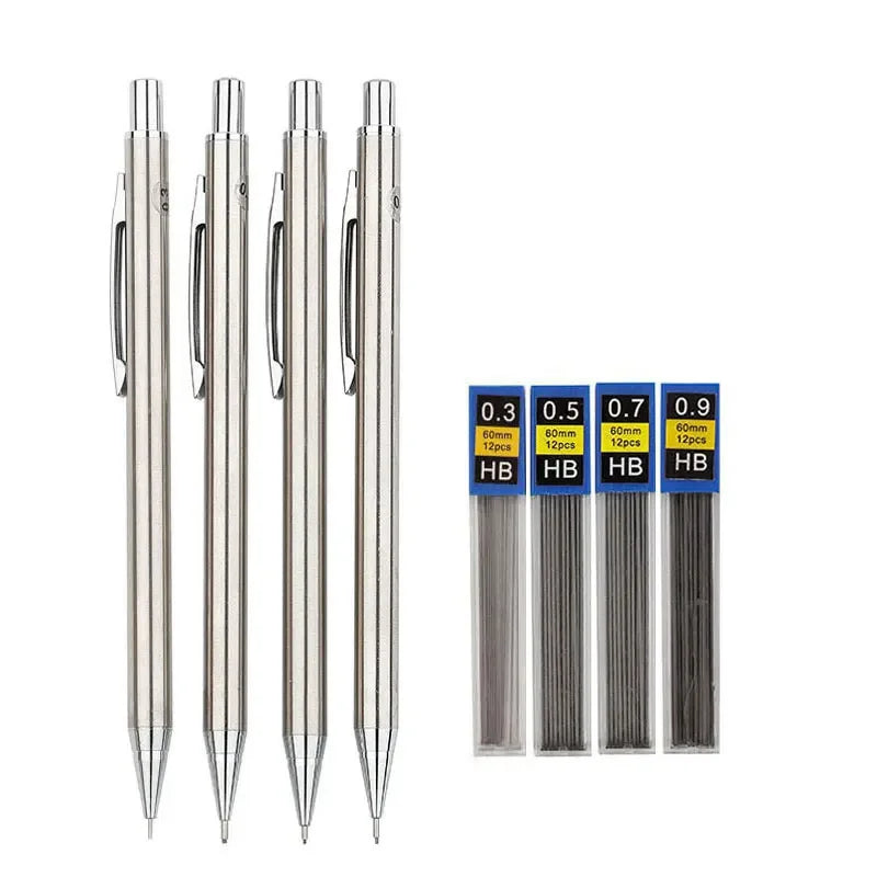 Full Metal Mechanical Pencil Set 0.3 0.5 0.7 0.9 1.3 2.0mm HB Automatic Pencil With Leads,for Art Drawing Writing Sketchin