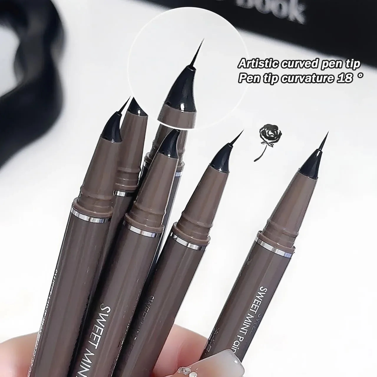 Curved Eyeliner Pen Quick Dry Liquid Eye Liner Easy To Draw Ultra-fine Lying Silkworm Pencil Black Brown Lower Eyelash Makeup
