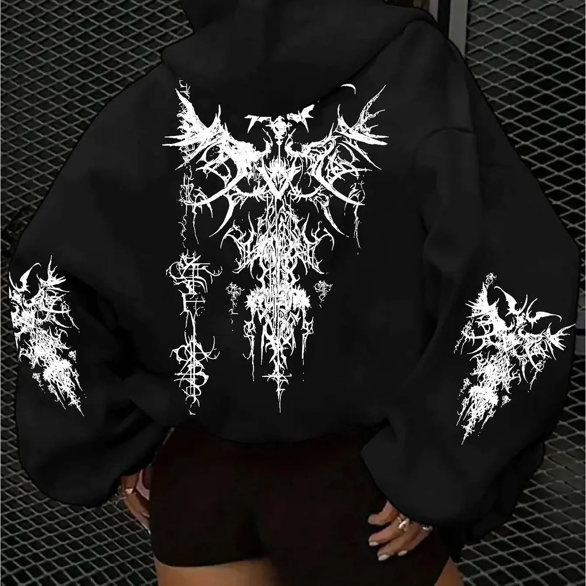 Gothic Cartoon Print Hoodie, Unisex Pullover