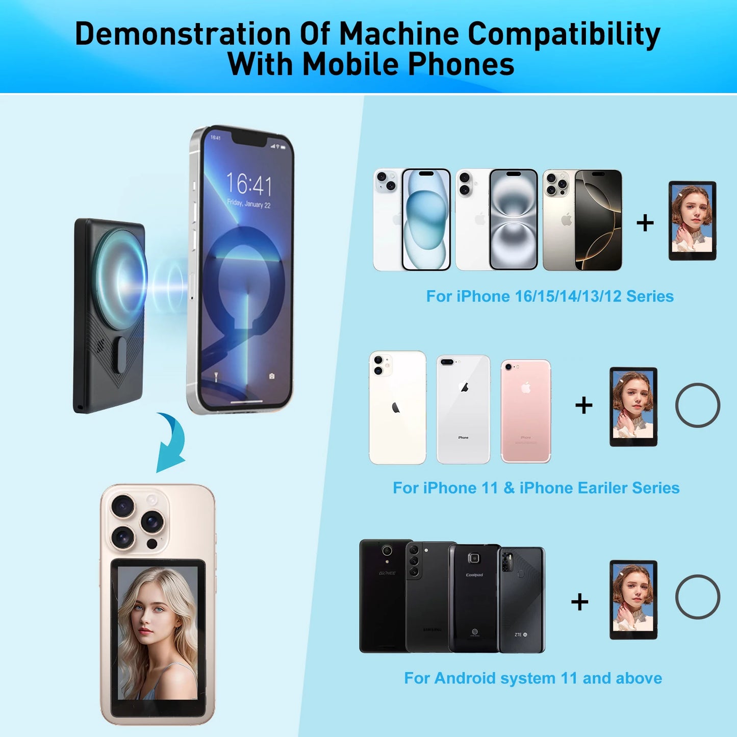 Wireless Magnetic Selfie Monitor – 4" Touchscreen with Bluetooth & Screen Mirroring for Vlogging & Live Streaming