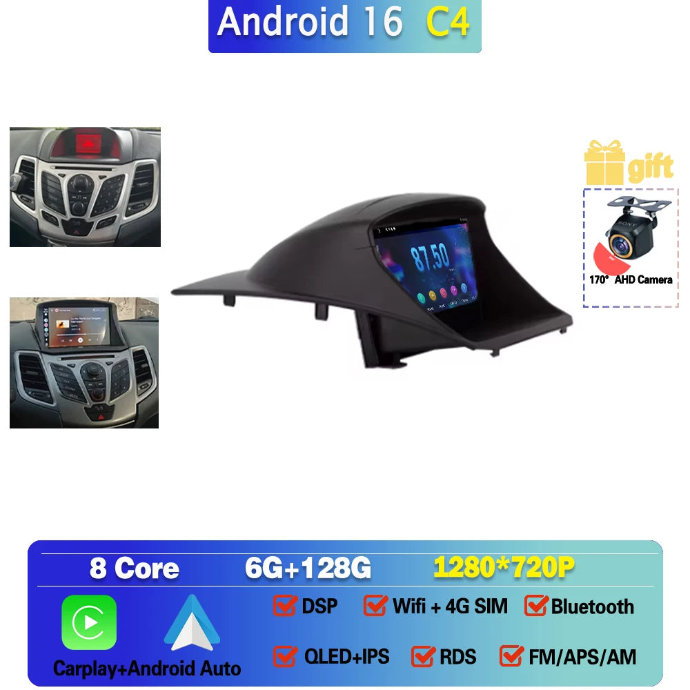 Car Stereo with Apple CarPlay & Android Auto, Compatible with Ford Fiesta Mk6 (2008-2019)