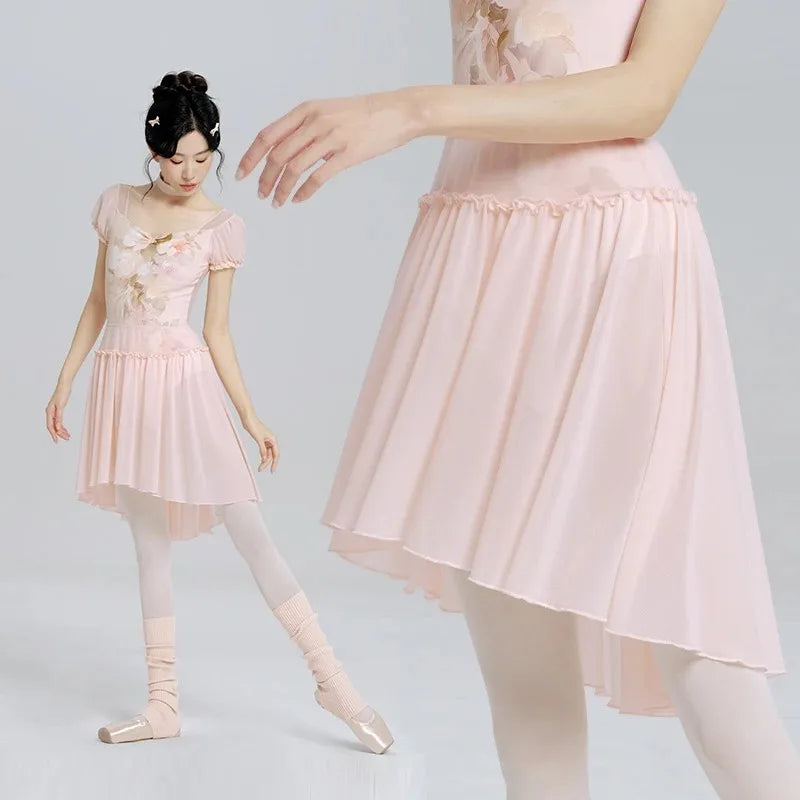 Women's chiffon ballet practice dress with skirt