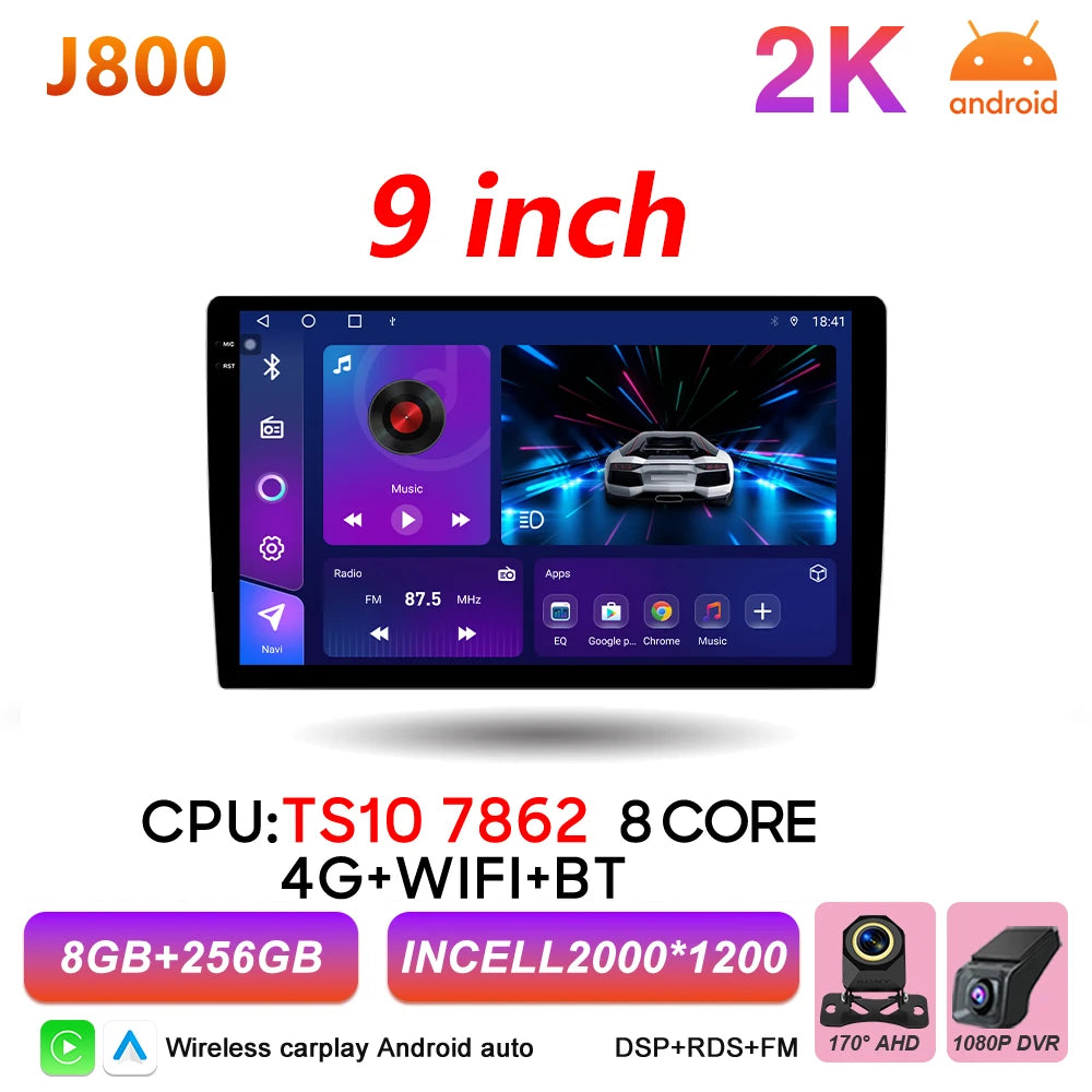 Universal 2-DIN Android Car Stereo (9"/10") — CarPlay, Android Auto, GPS, QLED Screen, WiFi, Bluetooth
