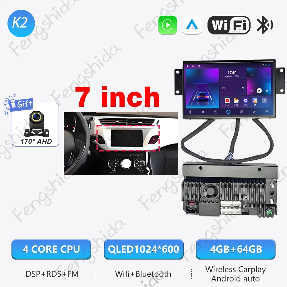 7" Android Car Stereo for Citroen C3 & DS3 (2010–2016) — CarPlay, Android Auto, GPS, WiFi