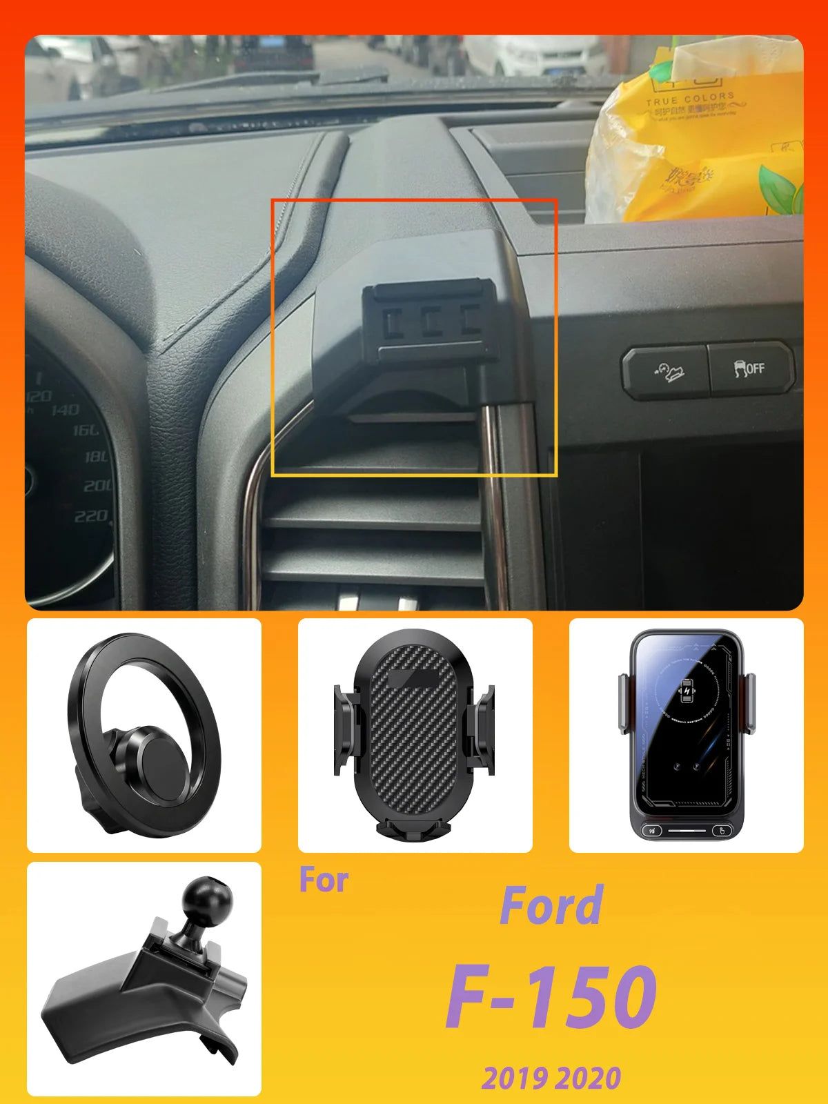 Magnetic Phone Mount with Wireless Charging for Ford F-150 Raptor 2019–2020
