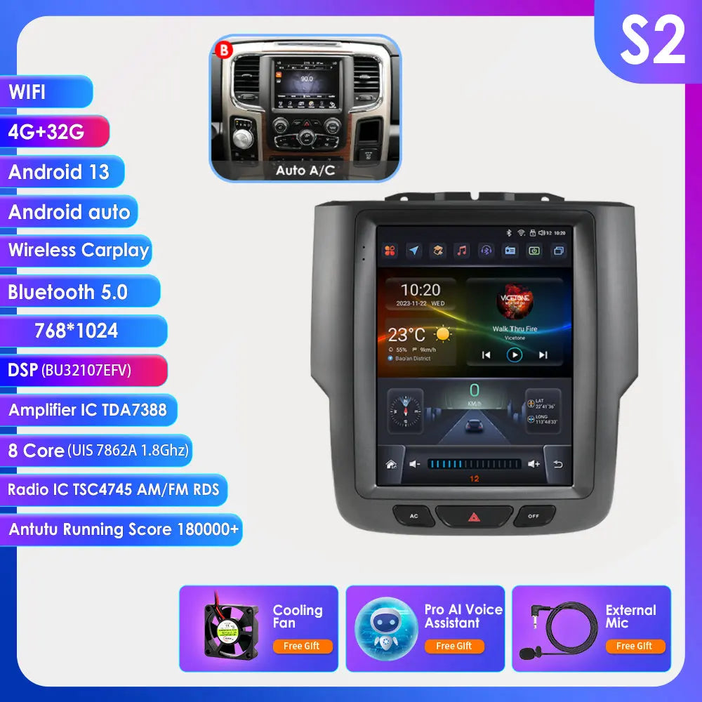 9.7" Tesla-Style Android Multimedia Screen — Dodge RAM 1500/2500/3500 (2013-2018)