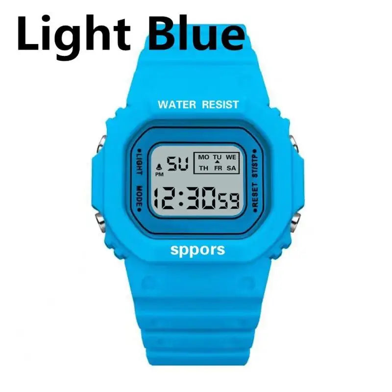 LED Sports Watch for Boys & Girls Student Electronic Square Digital Waterproof Rubber Clock Colorful Men Women