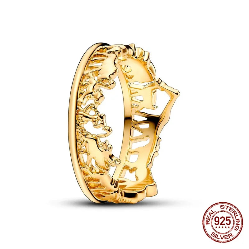 New in 925 Sterling Silver Sun and Moon Love Princess Zircon Oxide Enamel Heart Love Rings Fashion Fine Jewelry For Women Gifts