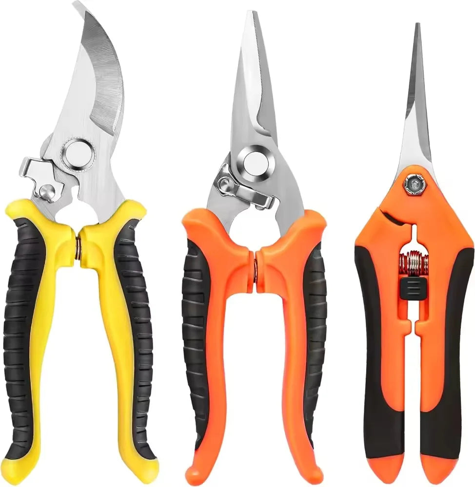 3-Pack Garden Pruning Shears – Stainless Steel Clippers & Snips for Trimming and Pruning