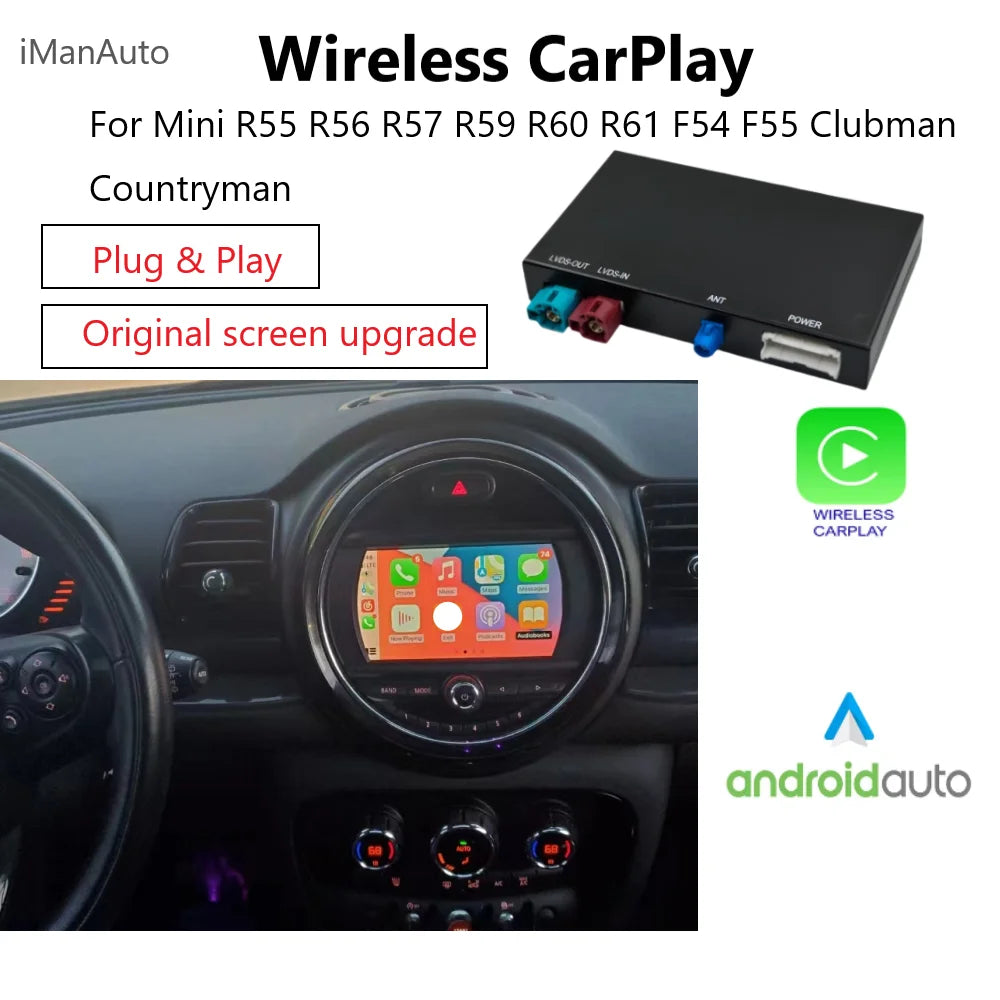Wireless CarPlay Android Auto Interface for BMW Mini R55 R56 R57 R58 R60 R61 F54 F55 F56 Clubman Countryman Hardtop Cooper