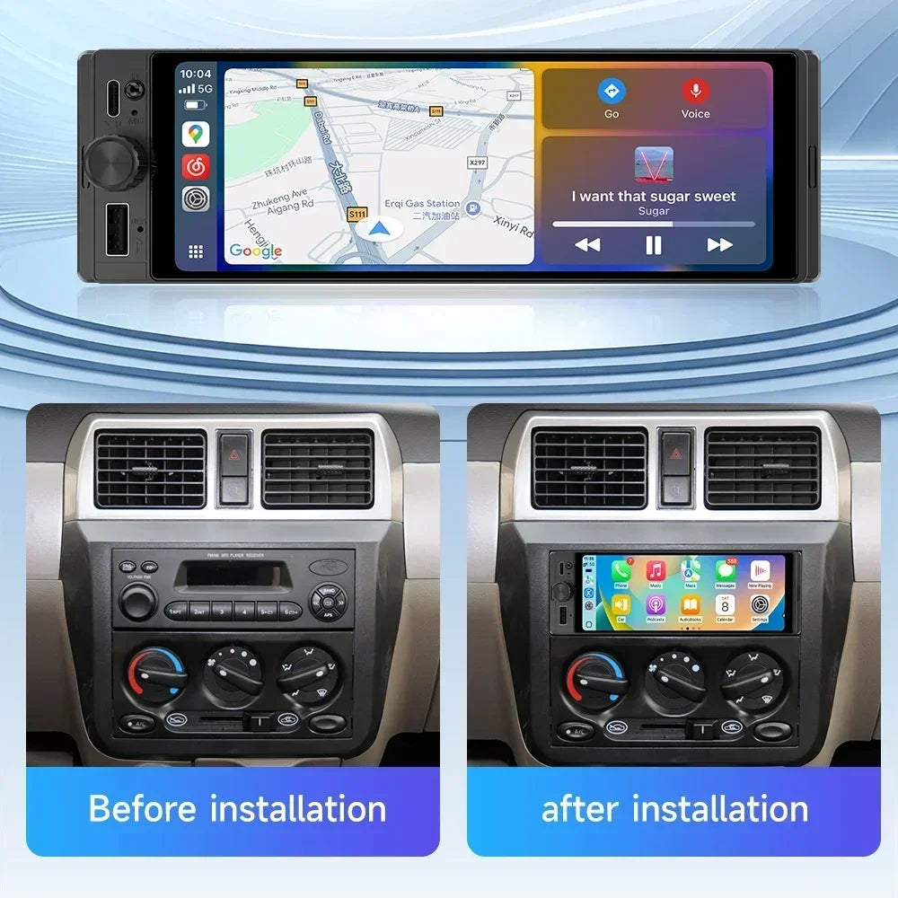 6.28" 1 DIN Universal Car Stereo with Apple CarPlay & Android Auto (MP5)