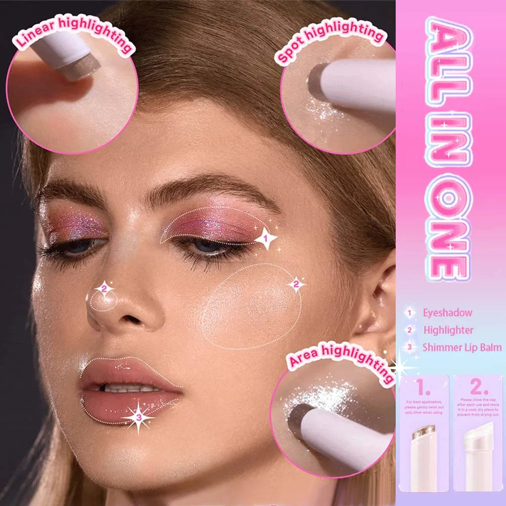Sparkling Jelly Highlighter Stick Pearlescent Monochrome Shine Glitter Highlight Eyeshadow Stick High Gloss Face Brighten Makeup