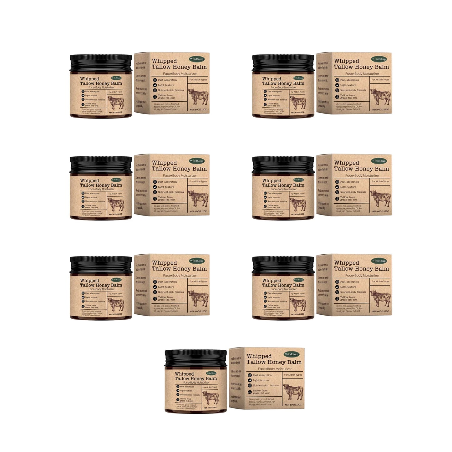 WoodSleep Whipped Beef Tallow Balm - Grass-Fed Tallow & Wild Honey