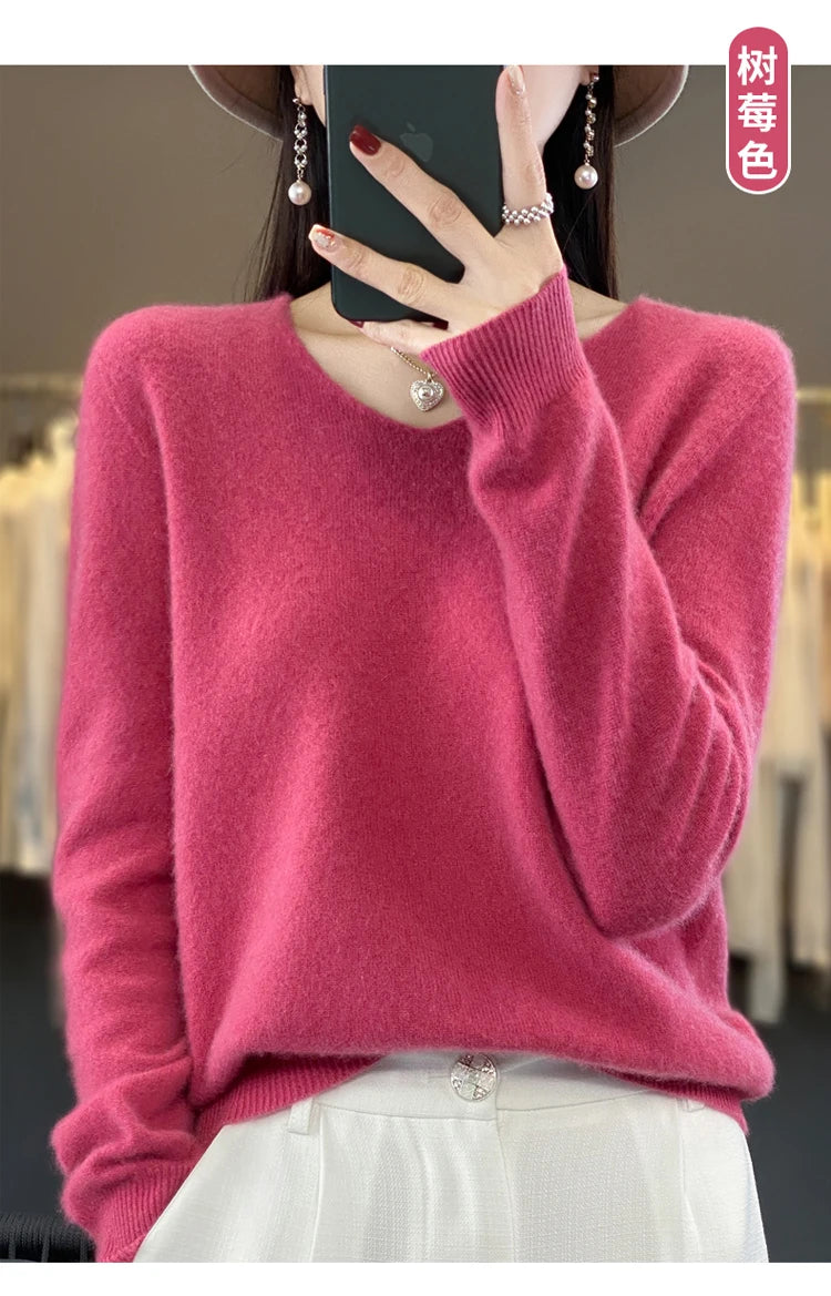 Women's Merino Wool V-Neck Sweater