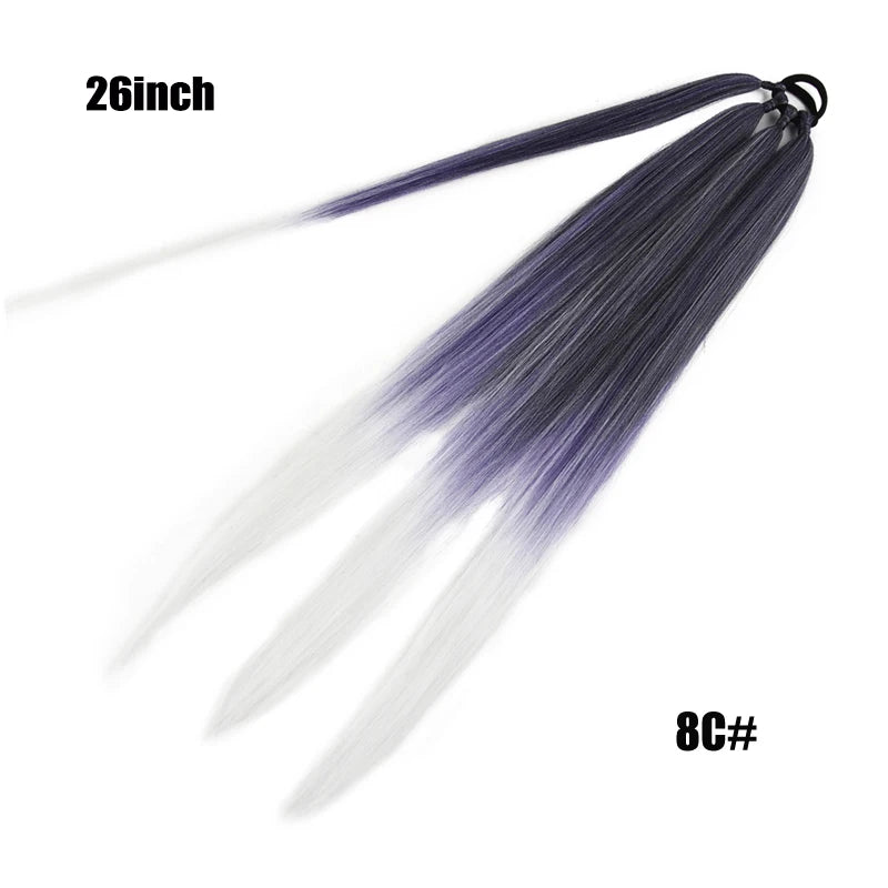 Boxing Braids Ponytail Extensions Synthetic Wrap Around Ponytail With Rubber Band Hair Ring DIY 26 Inch Ombre Black Brown Grey