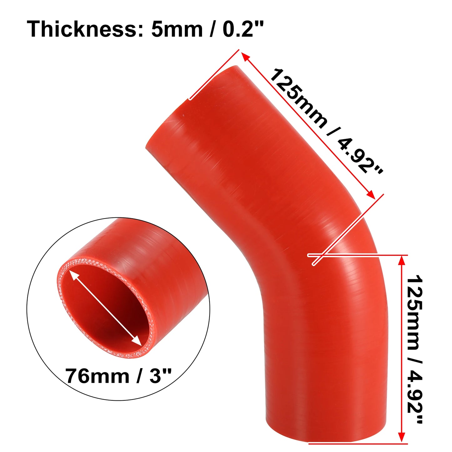 UXCELL 51mm 57mm 63mm 76mm ID 45 Degree Silicone Car Reducer Hose Coupler Intercooler Tube Pipe 3 Colors 125mm Length