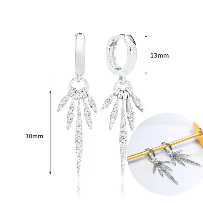 925 Sterling Silver Tassel Hoop Earrings for Women - White Zircon