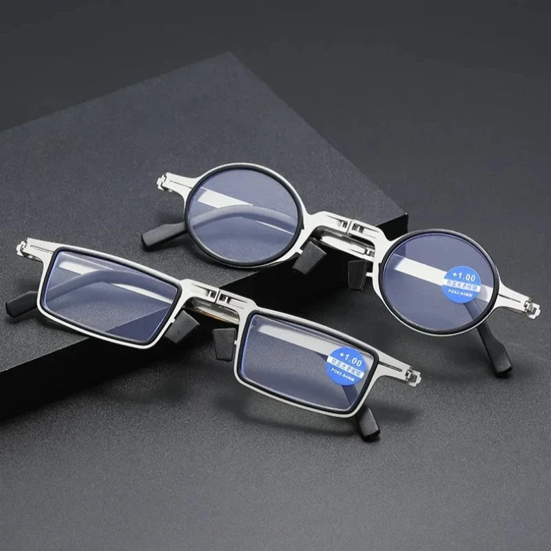 Portable Folding Reading Glasses with Case — Metal Frame, Blue Light Filter, Unisex