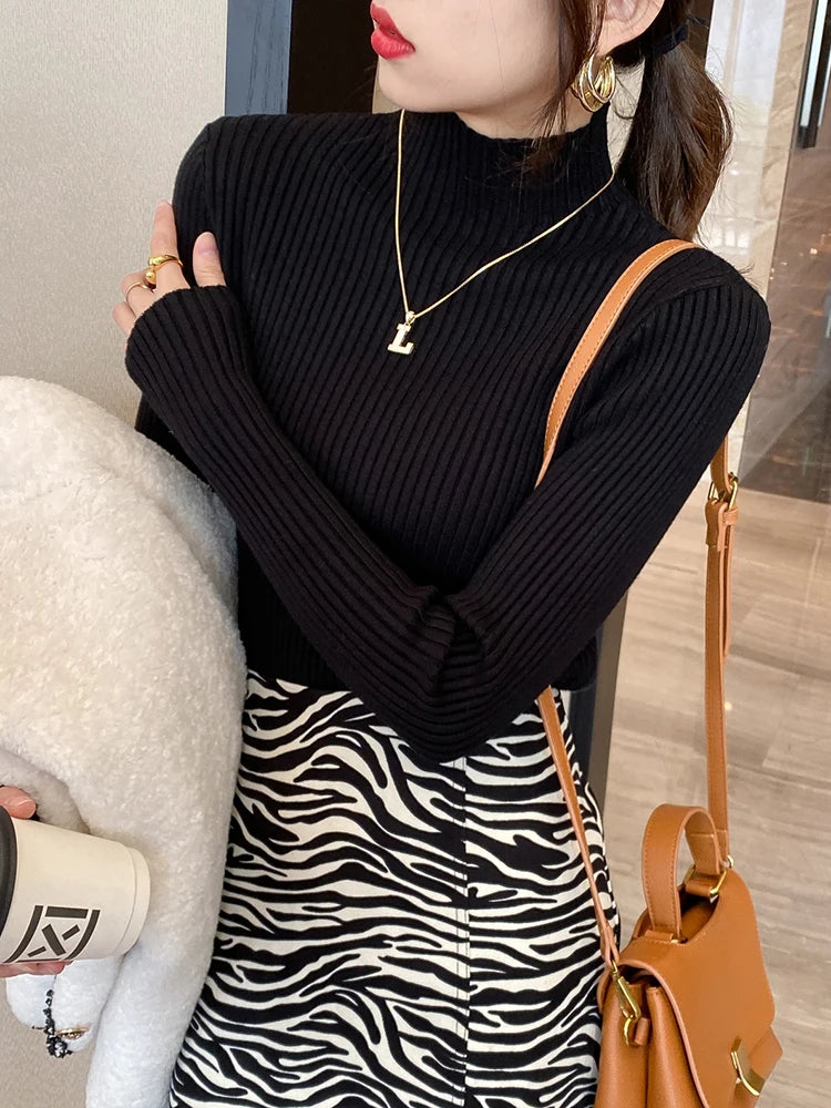 Women's Slim Mock Neck Sweater — Soft Knit Pullover