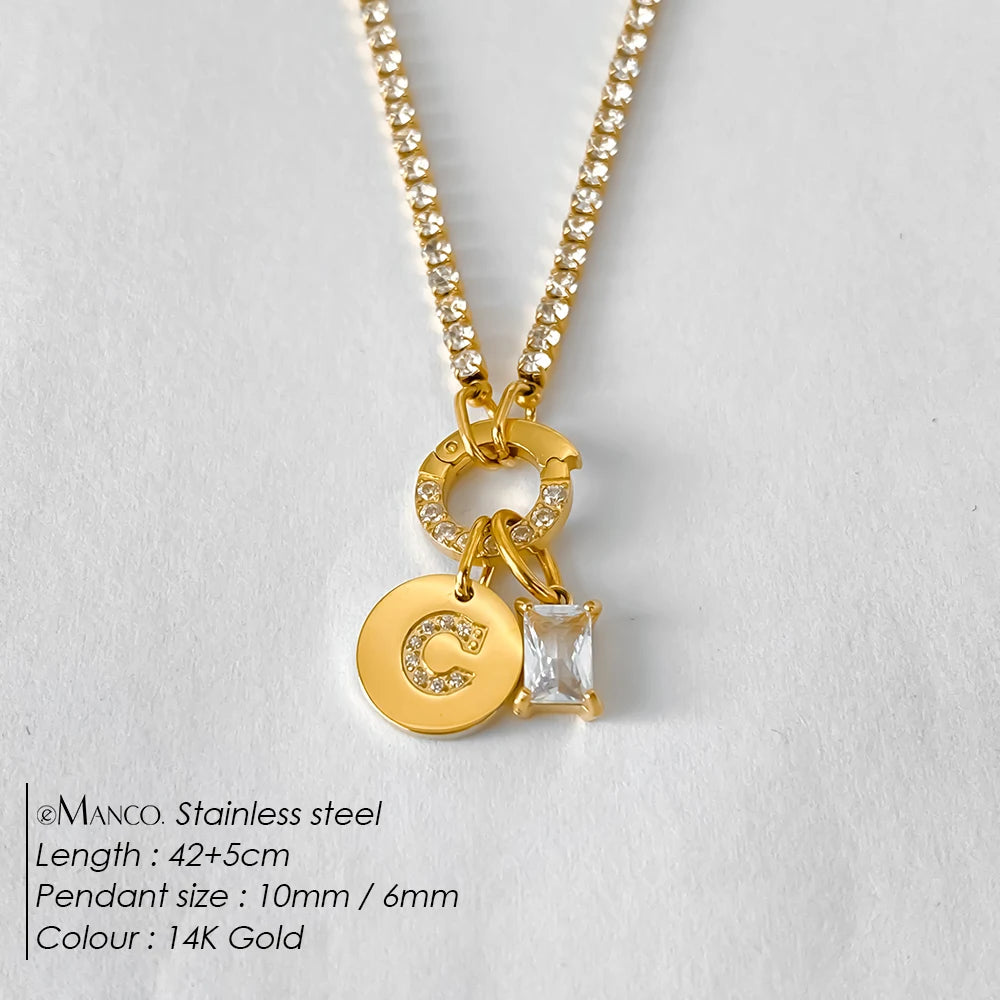 Gold-Plated Initial Letter Necklace – Zircon A-Z Pendant