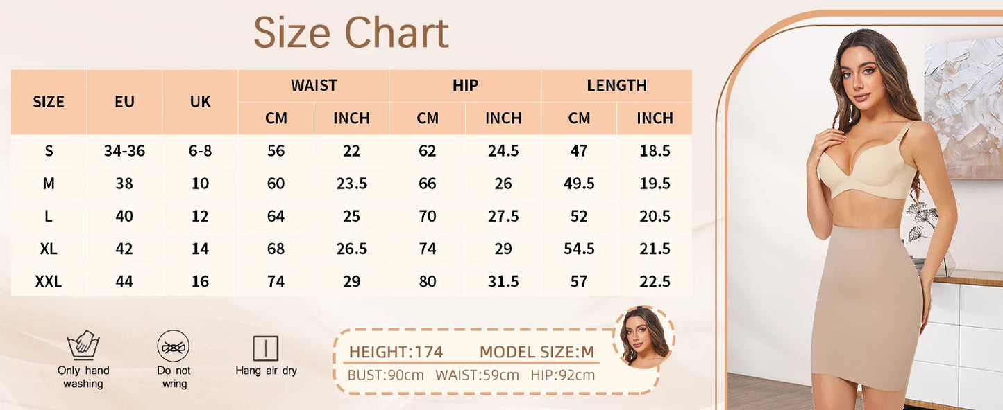 Women Above Knee Underskirt Half Slips for Dress Shapewear Body Shaper Seamless Smooth Tummy Control Underwear Short Skirt