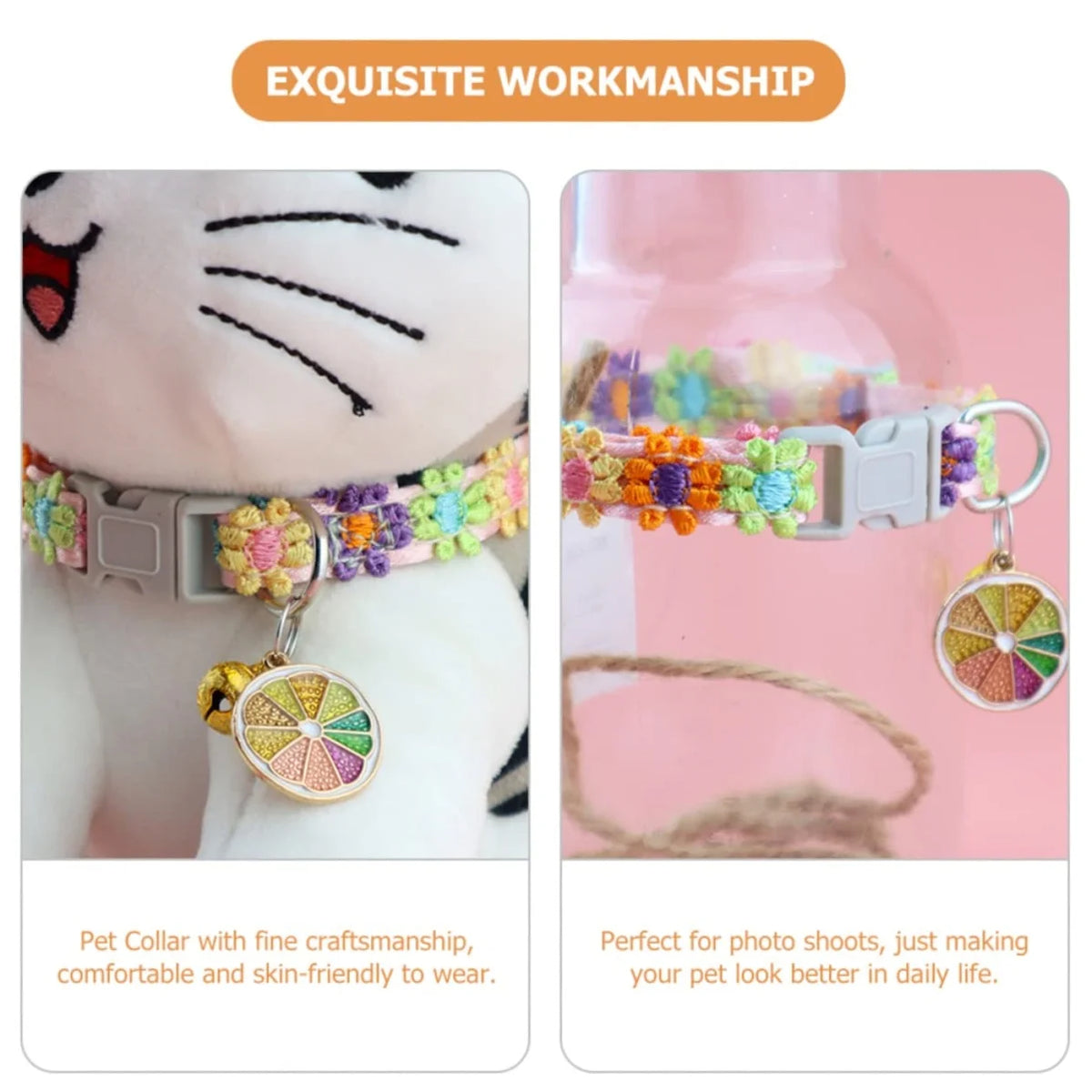 Paw Print Pet Collar with Bell - Adjustable Polyester Strap – photo 6