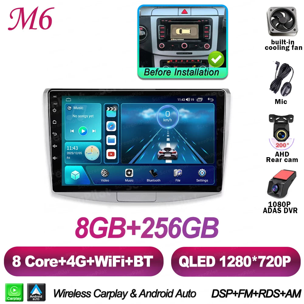 For Volkswagen VW Passat B6 B7 B8 CC 2007- 2021 Android 16 Multimedia Video Player Carplay Intelligent System Wifi 4G 8 Core