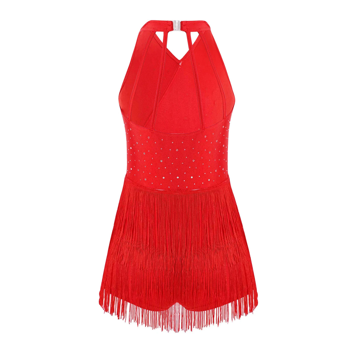 Girls rhinestone fringe Latin leotard dress