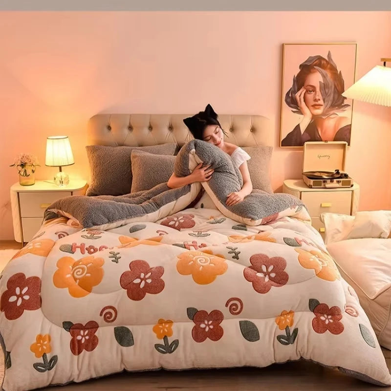Lamb Fleece Winter Quilt, Double-Sided Velvet Comforter