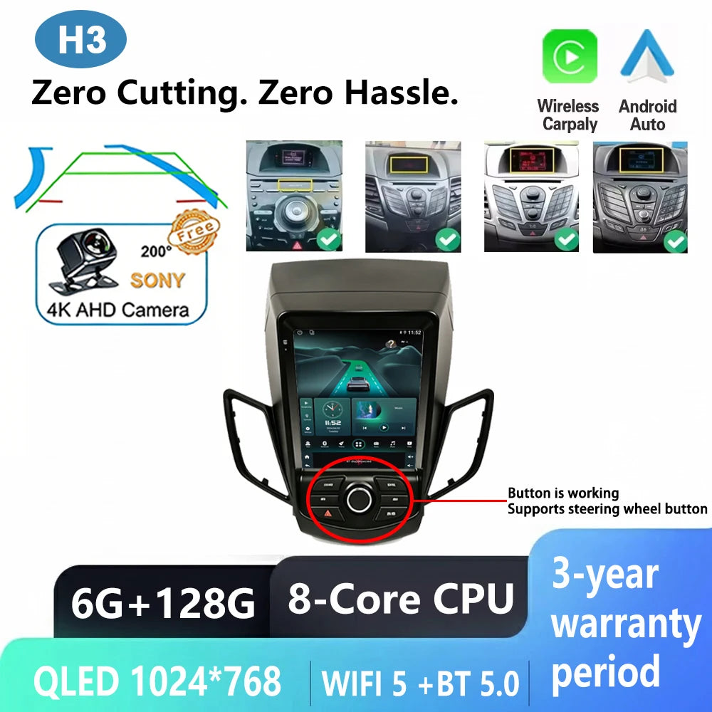 9.7" Car Stereo with Apple CarPlay & Android Auto, Compatible with Ford Fiesta MK6 & MK7