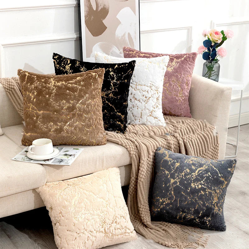 Plush Faux Fur Cushion Cover 43x43cm - Golden Fur Decorative Pillow Case - photo 5