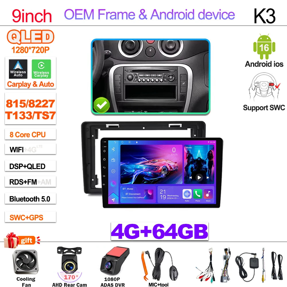 For Citroen C2 C3 2001 2002 2003 - 2010 Android 16 Auto Radio Stereo Multimidia Player Gps Navigation Carplay Dvr Touch Screen