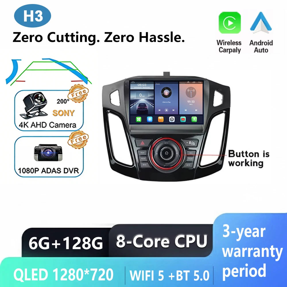 Android Multimedia Head Unit for Ford Focus 3 MK3 (2011–2019) — CarPlay, Android Auto, GPS, WiFi