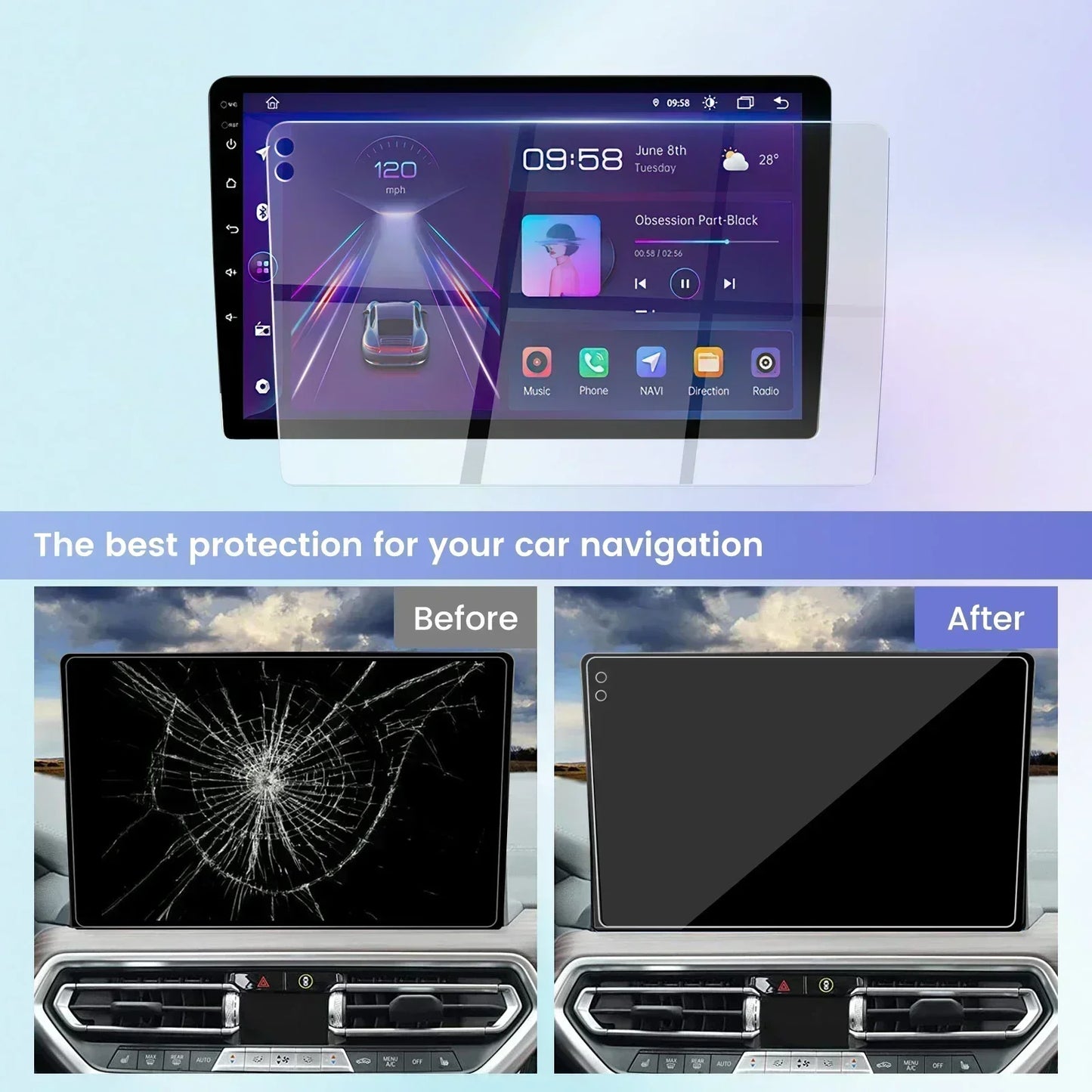 Tempered-Glass Screen Protector for 9" & 10" Car Stereo Touchscreens — HD, Anti-Scratch