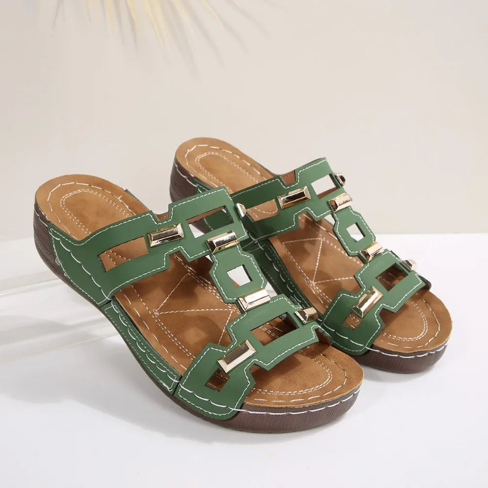 Roman Wedge Slide Sandals for Women — Open-Toe Slip-On Summer Beach Shoes, Plus Size