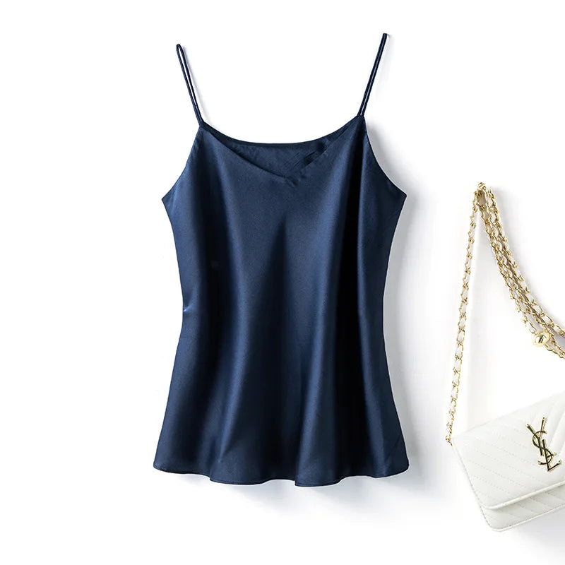 Double-Layer Silk Camisole for Women, Mulberry Silk Bandeau, Sexy V-neck Tanks and Camis, Summer Vest, 2025