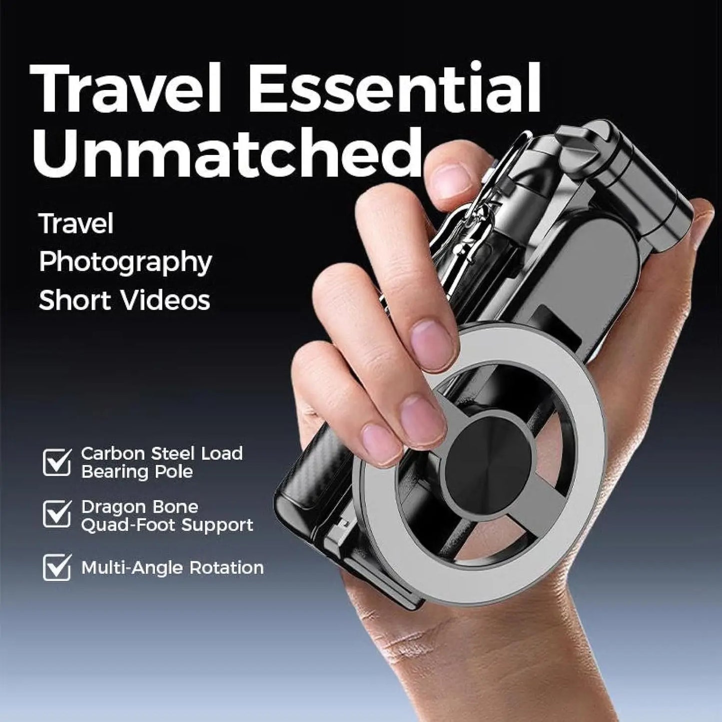 Magnetic Pocket Selfie Stick, 4 in 1 Magnetic Selfie Stick Tripod Stand for iPhone, 360° Rotation Extendable Detachable Tripod