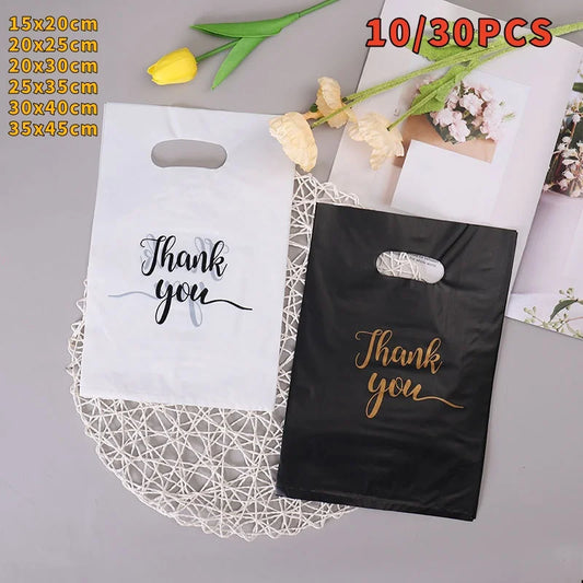 30/20/10pcs Gift Packaging Bags 6 Size Gratitude Handbags Thank you Plastic Shopping Tote Bags Wedding Birthday Bag Flat Pockets