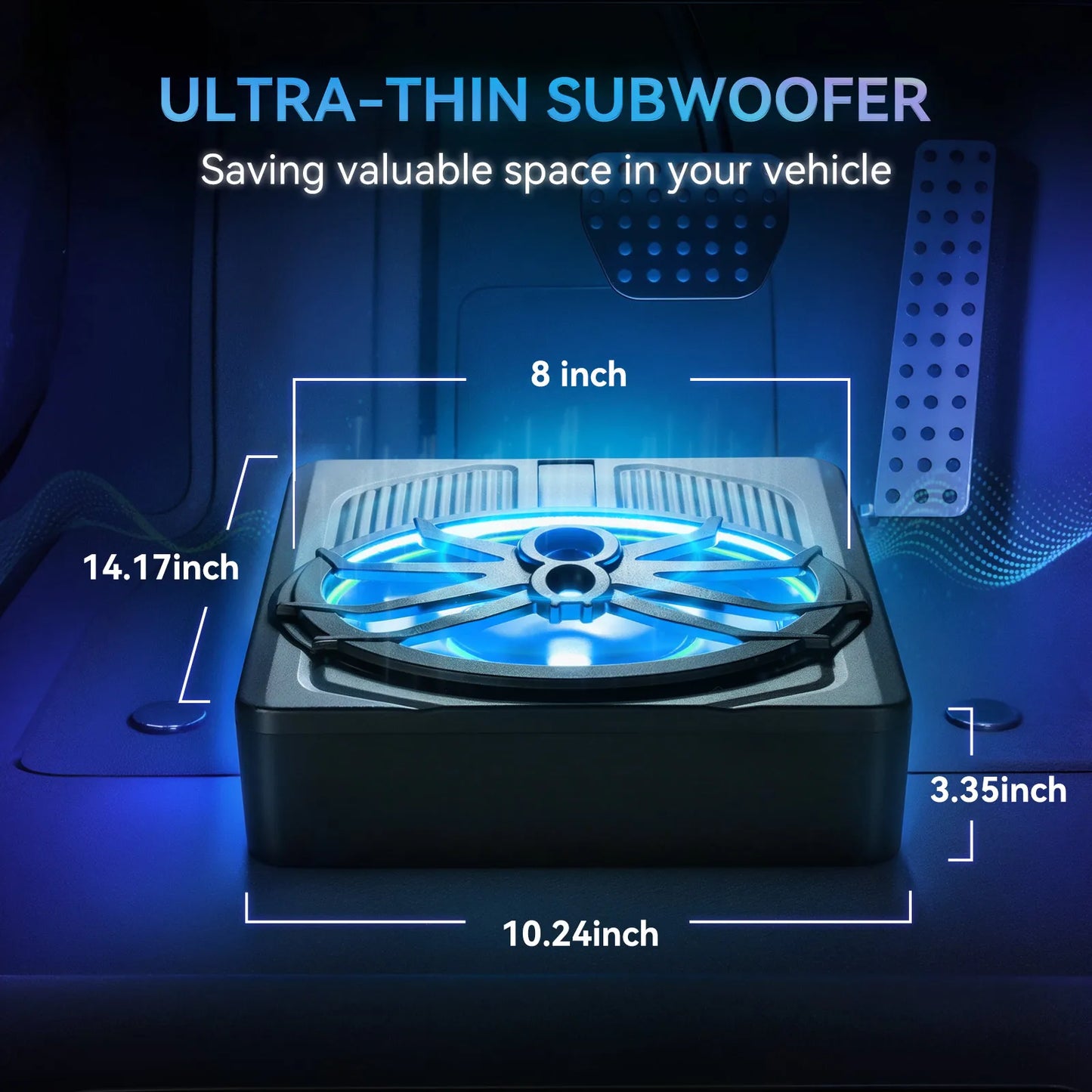 10 Inch Car Speakers Active RMS 80W Stereo Pure Bass Installed Under The Seat Ultra-Thin Subwoofer APP Control Colorful Light