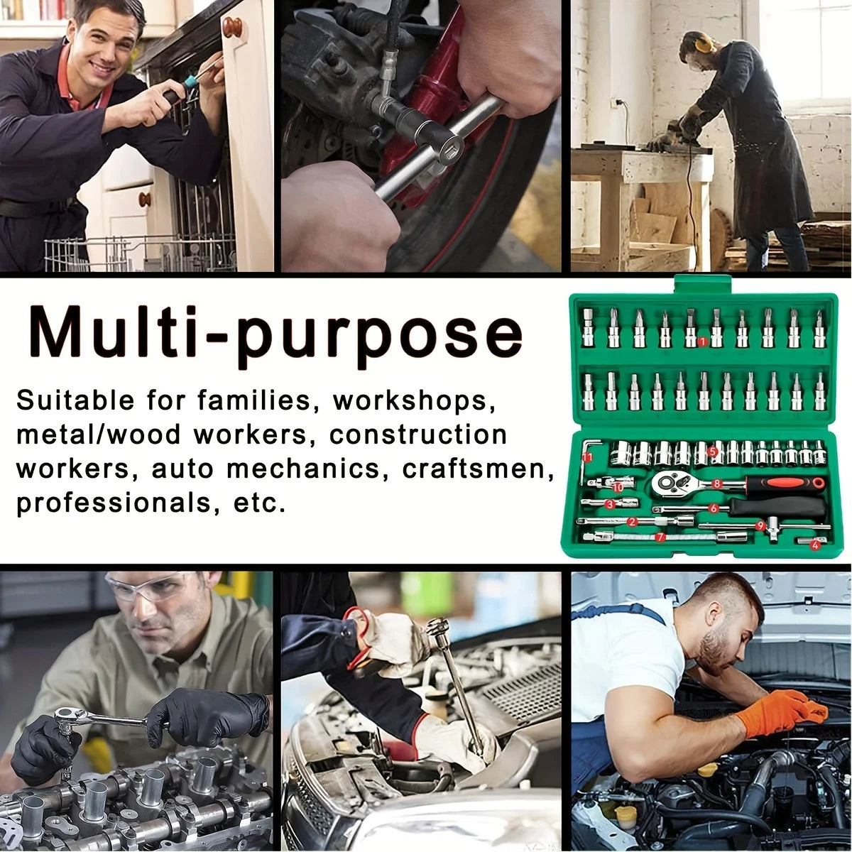 2026 New 46-piece Auto Repair Combination Ratchet Wrench Auto Maintenance Vehicle-mounted Socket Repair Set Tool Box