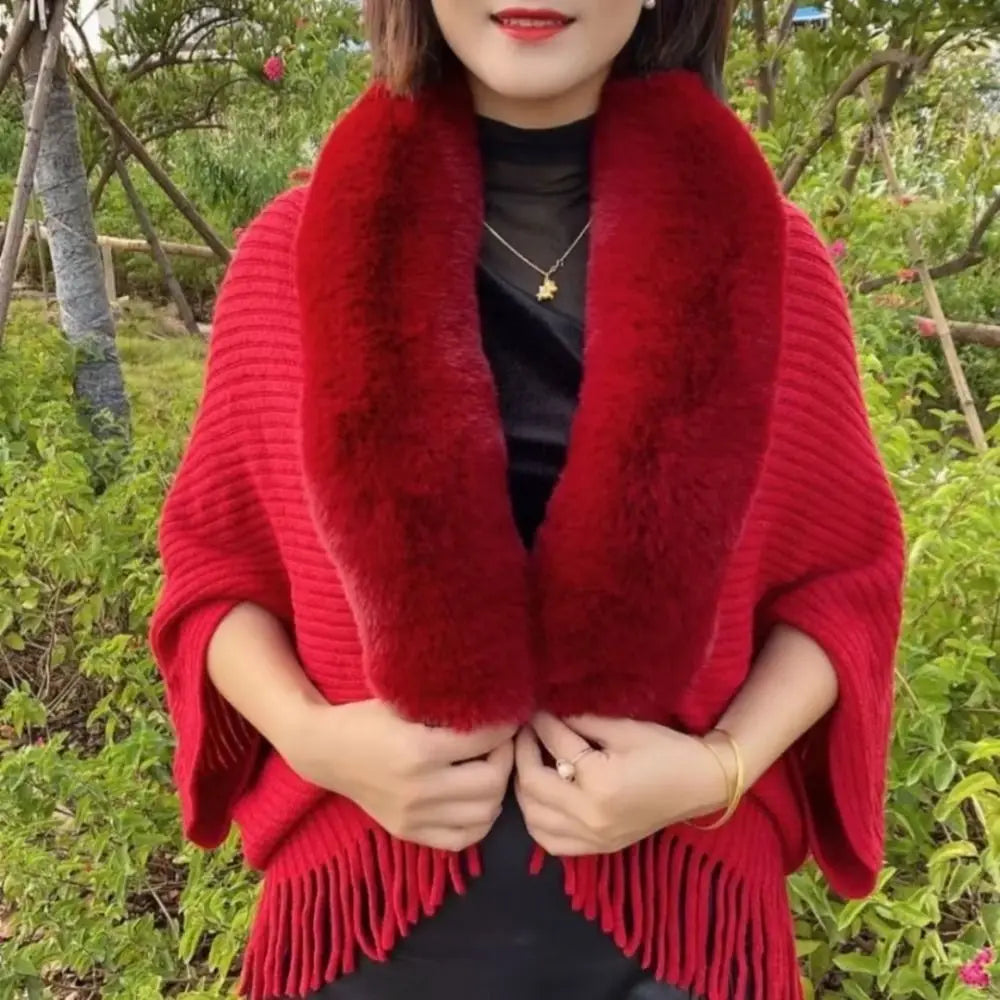 Women's Knit Shawl with Faux Fur - Thick Wrap for Evening Dresses - photo 9