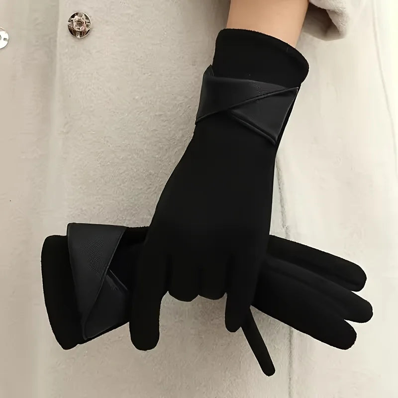 [Thermal Winter Gloves] Women's Thermal Winter Gloves - 1 Pair Elegant Brown with Beige & Grey | Soft Warm Lining