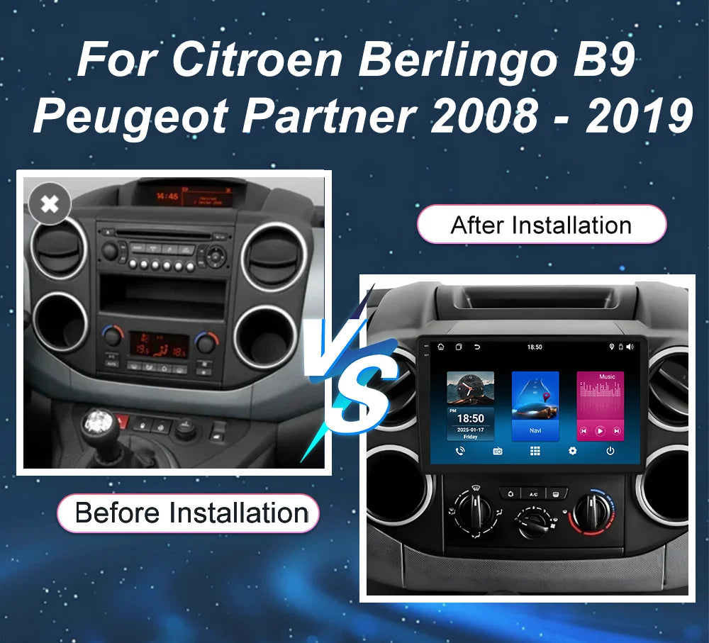 Car Android 15 Radio Stereo For Citroen Berlingo B9 Peugeot Partner 2008 - 2019 wireless CarPlay Android Auto No 2 din 2din DVD