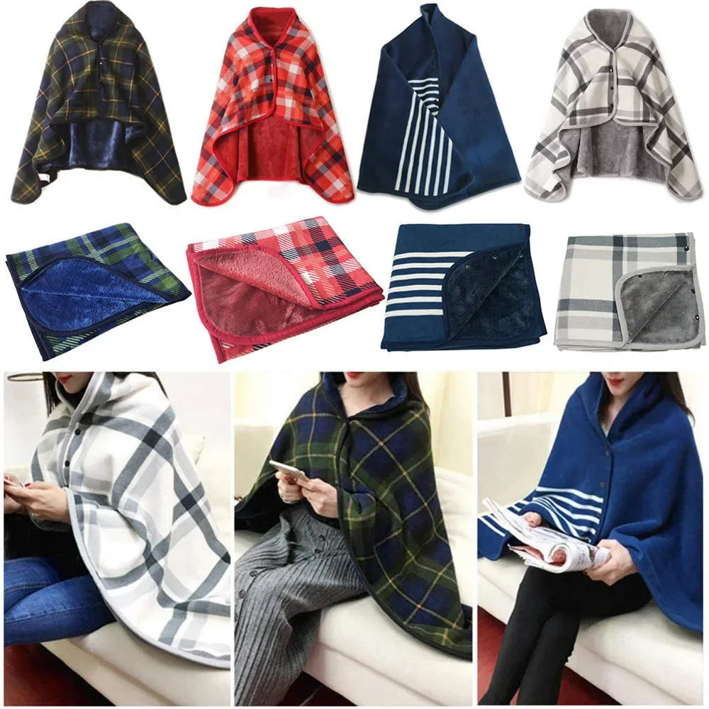 Plaid Fleece Wearable Blanket - Button Poncho Lap Throw - photo 6